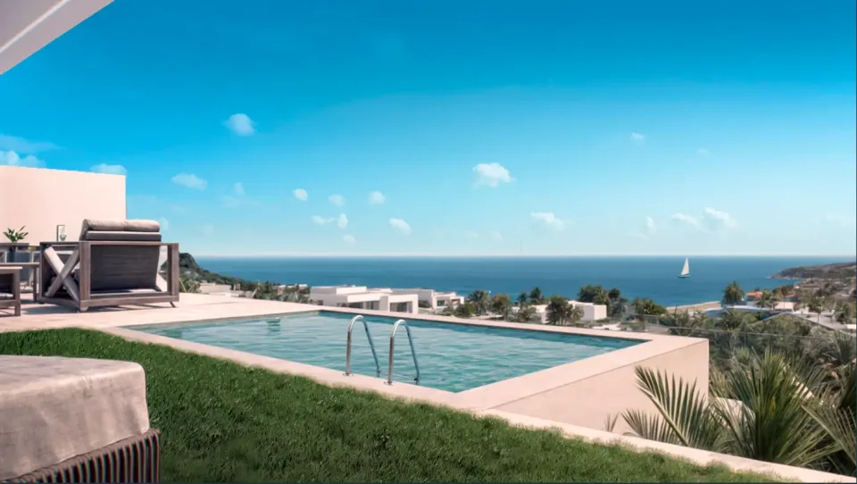 Terrace with a pool and sea views on the Costa del Sol